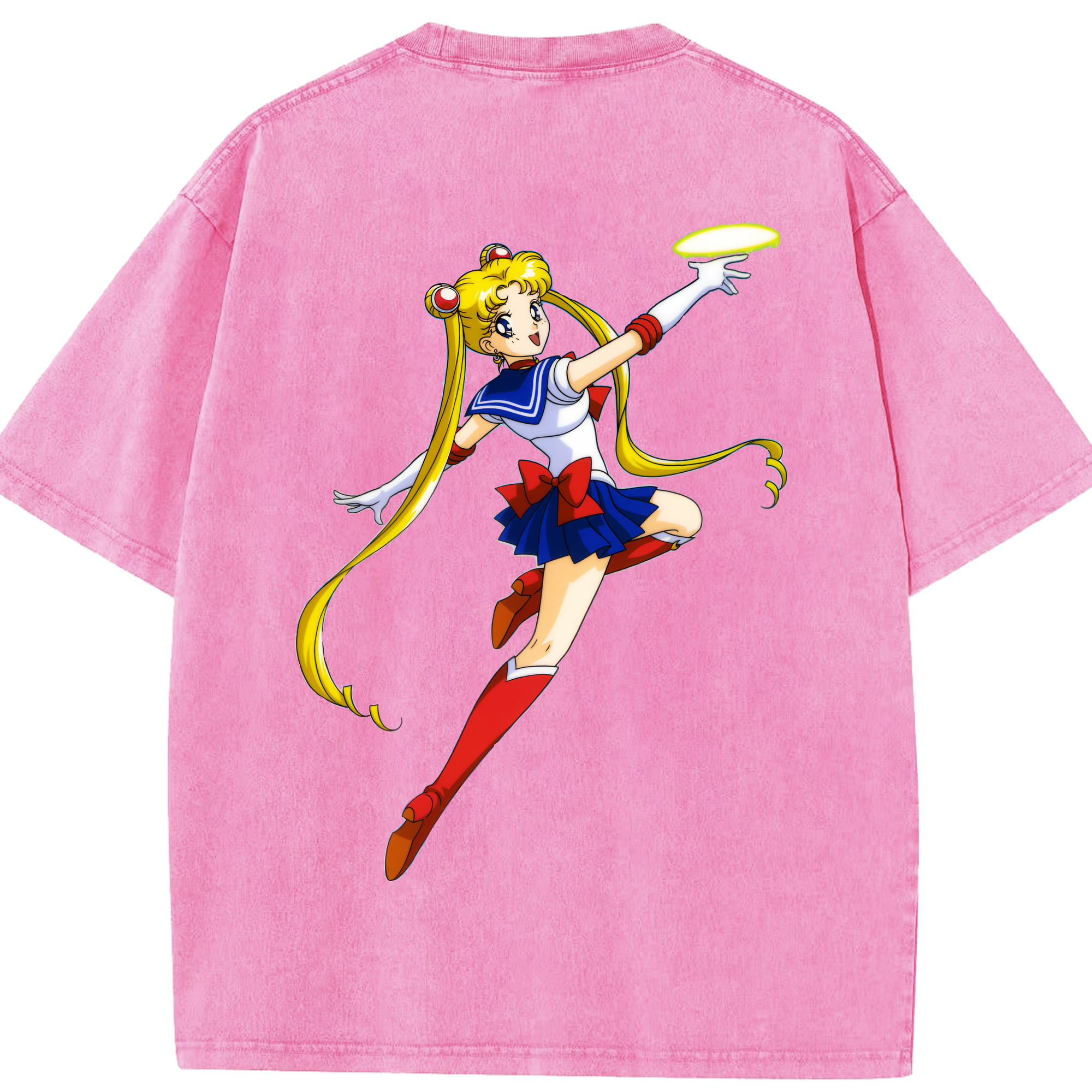 （画像用） 美少女戦士セーラームーン 月野 うさぎ つきの うさぎ Sailor Moon Tsukino Usagi 綿100% ヴィンテージ風 半袖Tシャツ（背面プリント）